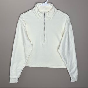 Girlfriend collective 50/50 half zip crop sweatshirt ivory size M